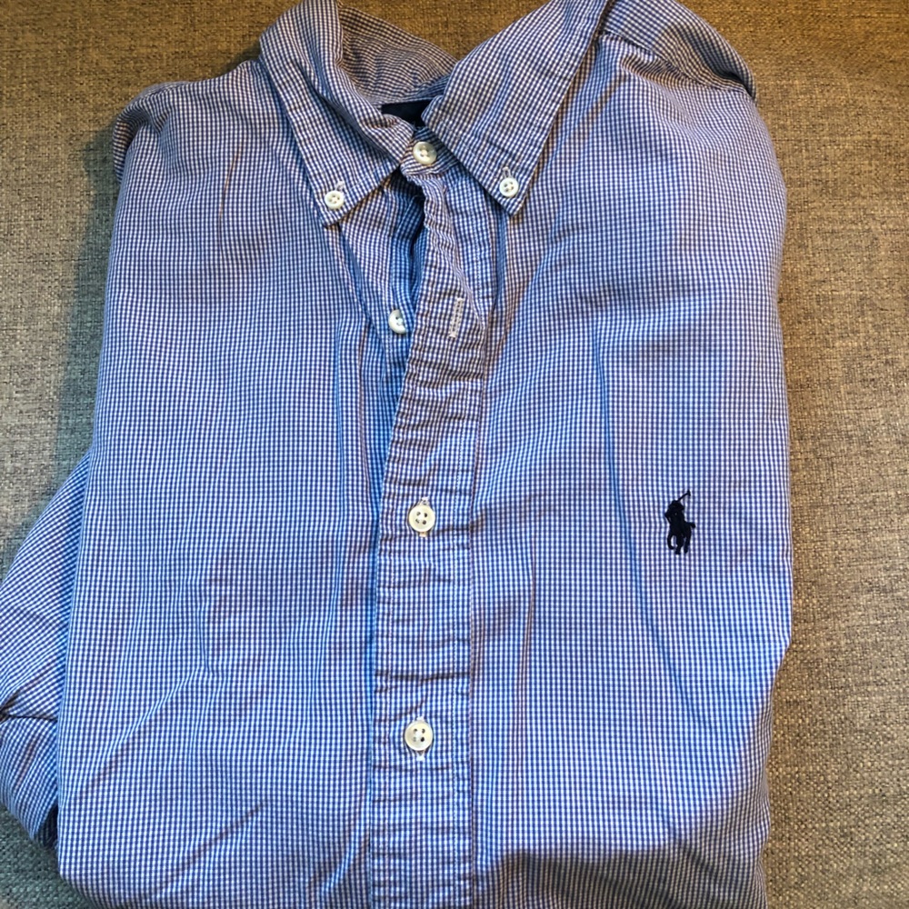 Men’s Ralph Lauren blue checkered polo, work shirt, business shirt, dress shirt